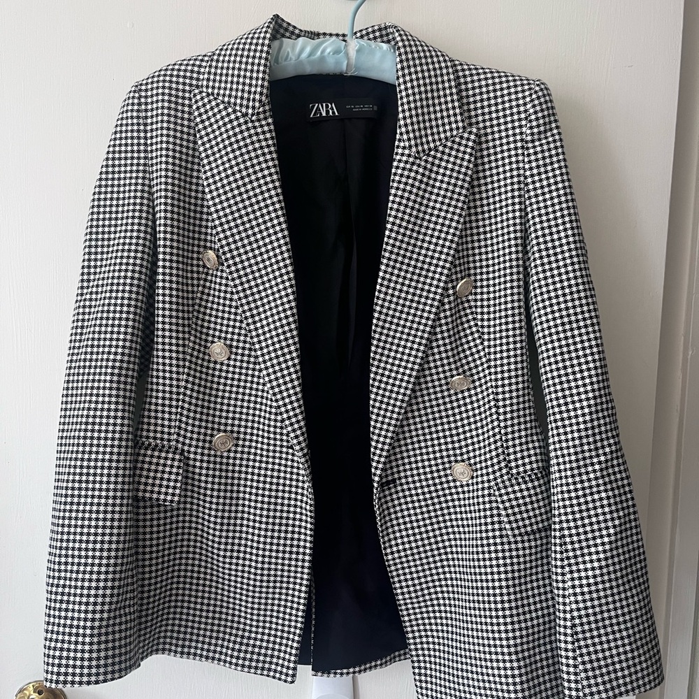 Zara Black and White Oversized Houndstooth Blazer